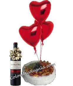 Envia a Colombia un regalo con Torta, botella de vino y globos. Entregamos a domicilio sin costo adicional