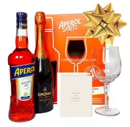Set Aperol + Cinzano espumante con copa. Un regalo italiano ideal para celebrar. Envío a domicilio en Colombia. Frescura, sabor y elegancia en cada brindis