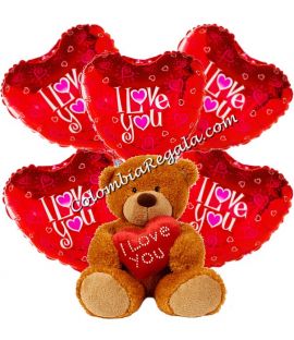 Bouquet de Globos I love you con Oso de peluche a Colombia, Globos metalizados a Colombia, Globos I love you a Colombia, regalos romanticos en Colombia, Entrega de regalos originales a domicilio en Colombia
